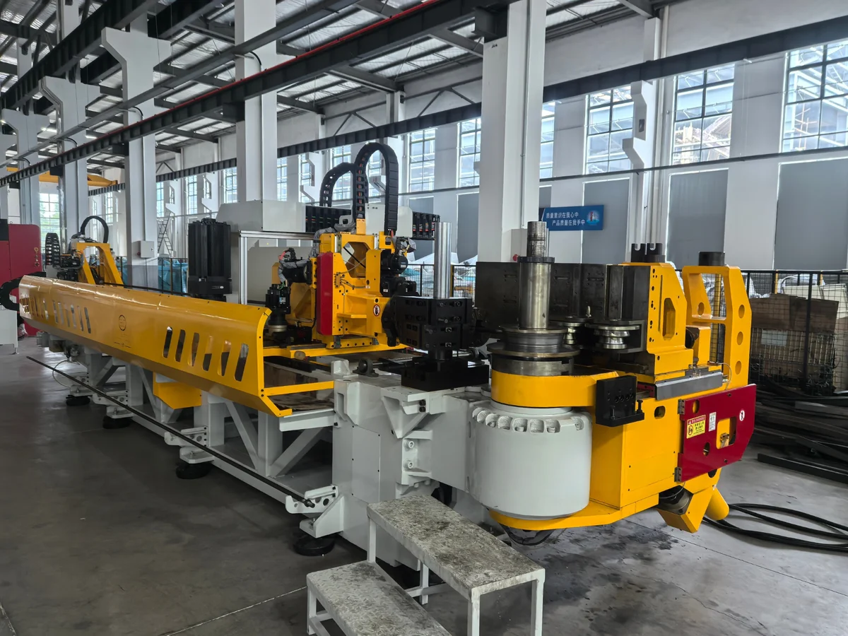Multi-axis CNC tube bending machine on the factory floor