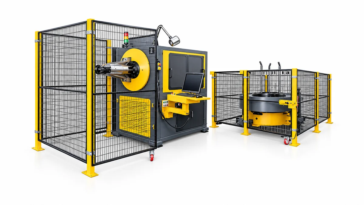 3D CNC wire bending machine with safety enclosure and wire decoiler